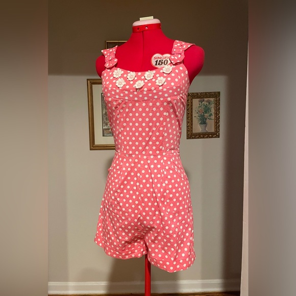 NWT Bettie Page Vintage Reproduction Pink & White Polkadot Playsuit Set - Picture 6 of 11